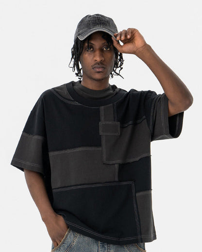 New Patchwork Panel Short Sleeve T-Shirt
