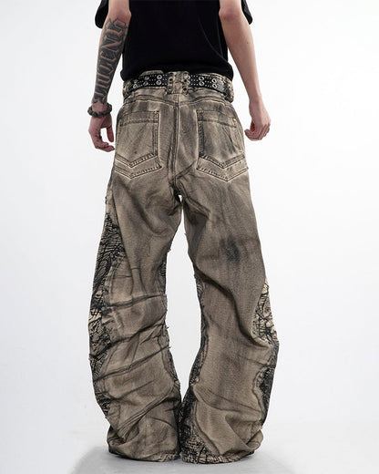 New Distressed Washed Wide Leg Jeans