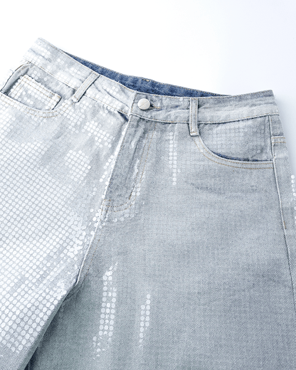 Gradient Sequin Wide-Leg Jeans