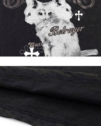 Vintage Cat Graphic Bat Sleeve Vest Hoodie