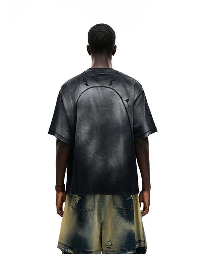 Dark Washed Distressed Graphic Short Sleeve T-Shirt
