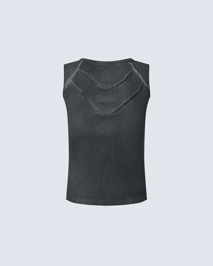 Dark Washed Distressed Sleeveless Ribbed Tank Top
