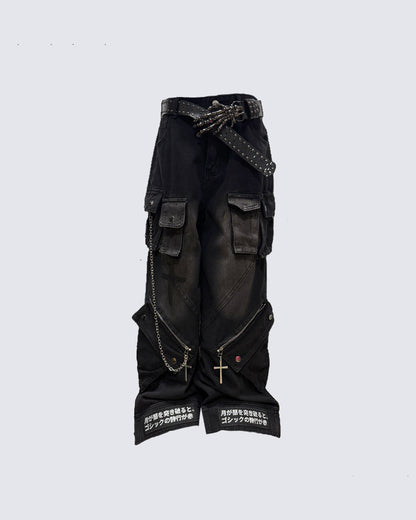 Gothic Streetwear Cross-Chain Cargo Pants(Includes Belt)
