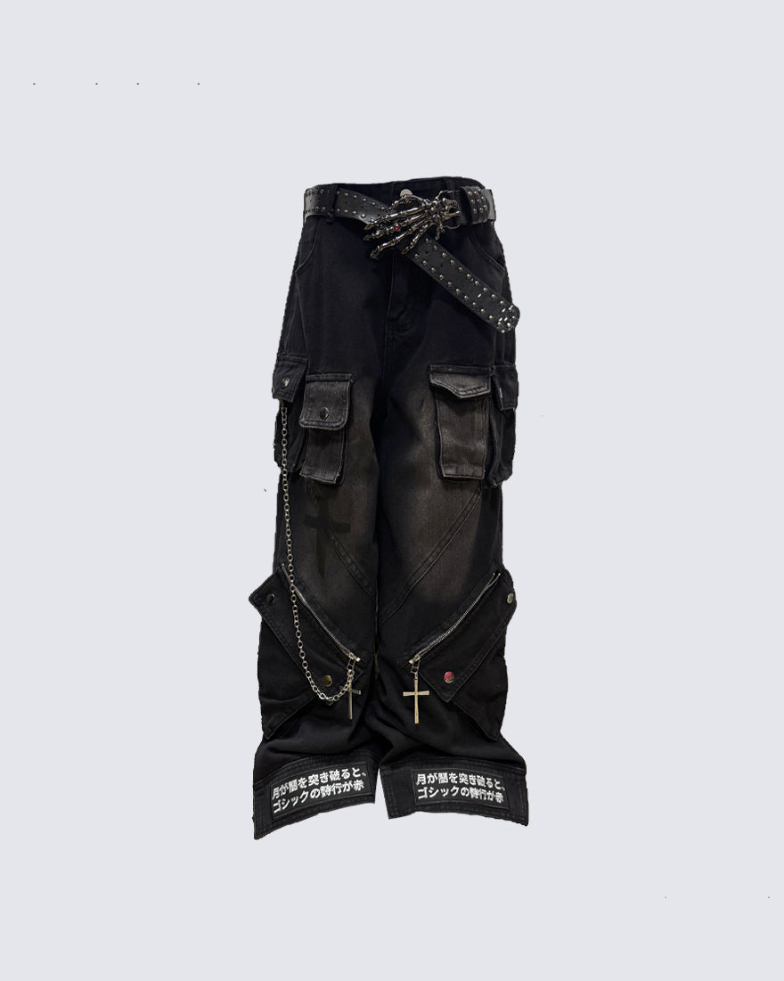 Gothic Streetwear Cross-Chain Cargo Pants(Includes Belt)