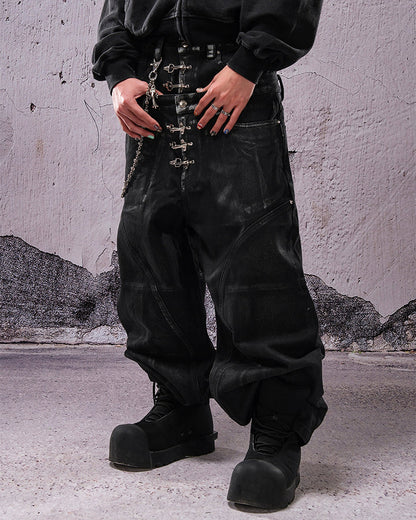 Double Waist Silver Wash Baggy Street Pants