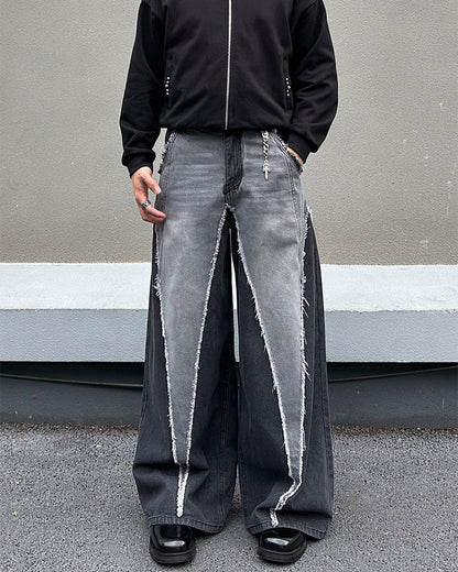 Vintage Washed Patchwork Denim Pants