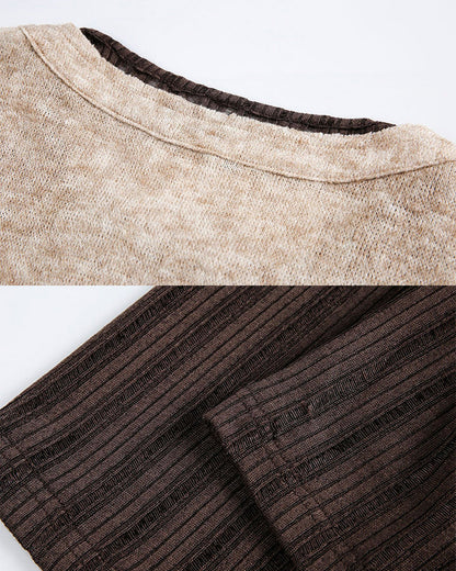 Lace-Up Neck Layered Knit T-Shirt