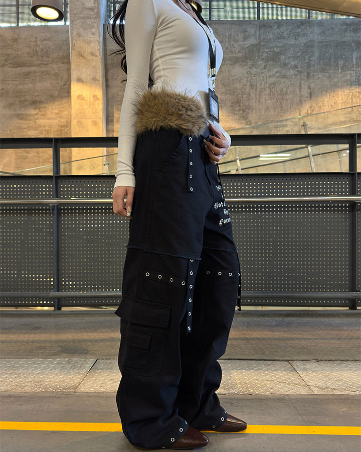 Heavy Washed Eyelet Cargo Pants
