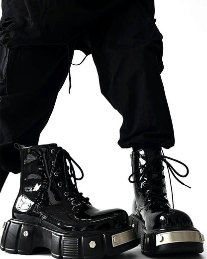 Patent Leather Platform Combat Boots