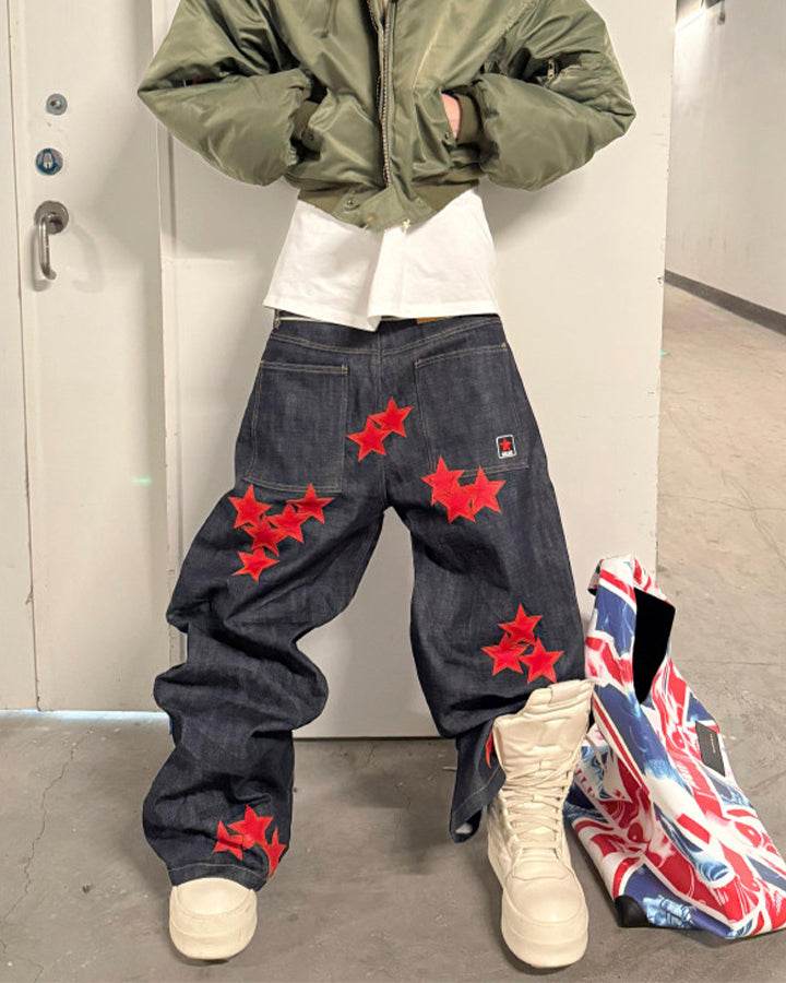 New Print Star Patch Wide-Leg Pants