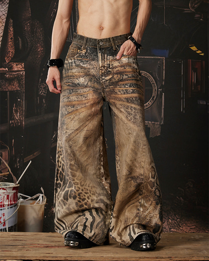 New Arrival Vintage Printed Wide-Legged Jeans