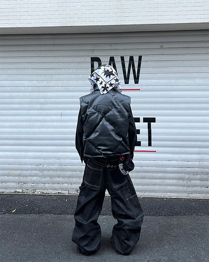Minimalist PU Puffer Stand Collar Vest
