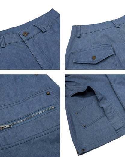 Spliced Metal-Detail Scimitar Denim Pants