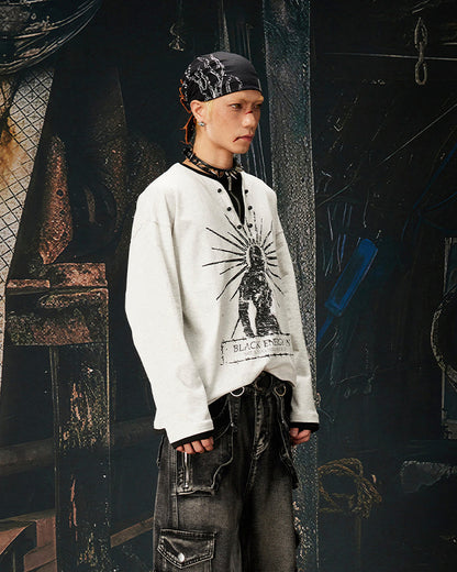 Fake Two-Piece Long Sleeve Zipper Tee