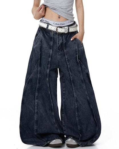 American Wash Patchwork Loose-Fit Denim Pants