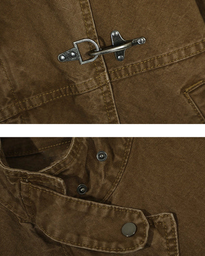 Buckled Stand-Collar Aircraft Buckle Utility Jacket