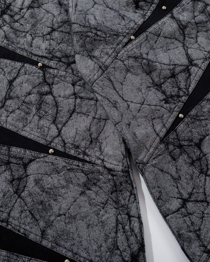 Vintage Crack Texture Panel Wide-Leg Pants