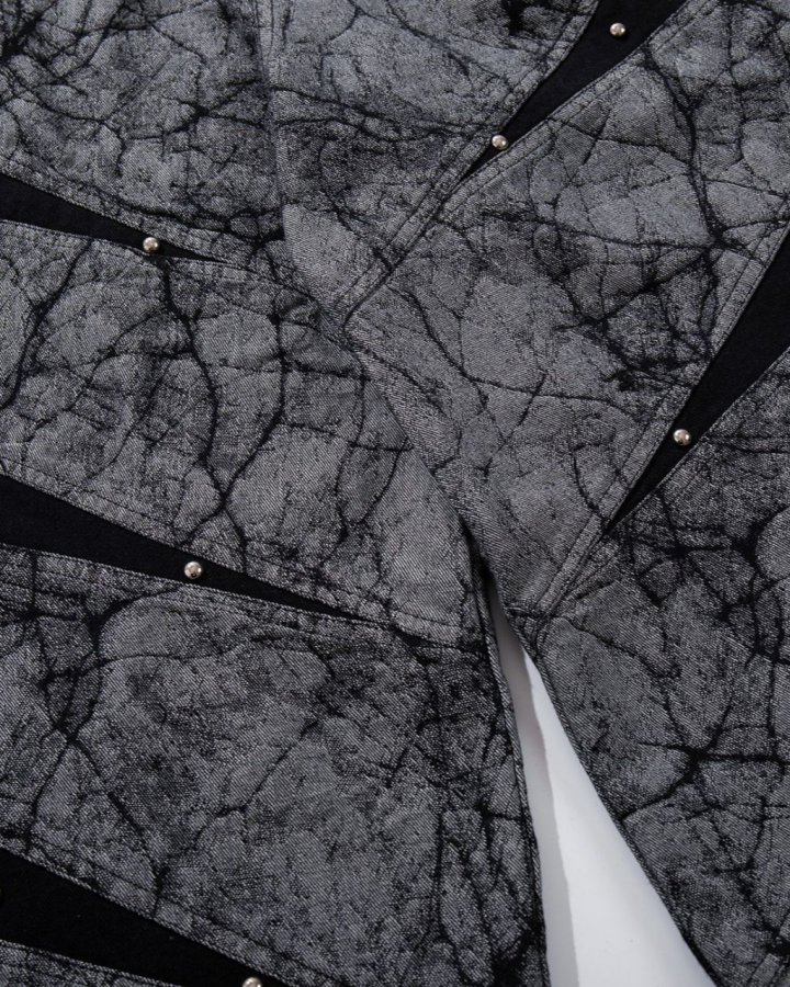 Vintage Crack Texture Panel Wide-Leg Pants