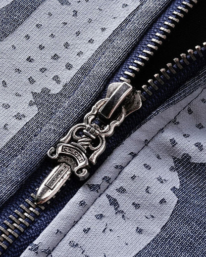 American Street Distressed Print Zip-Up Hoodie
