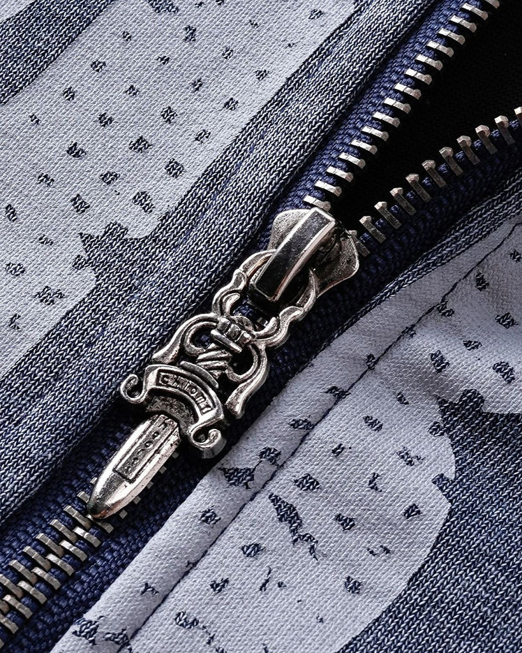 American Street Distressed Print Zip-Up Hoodie