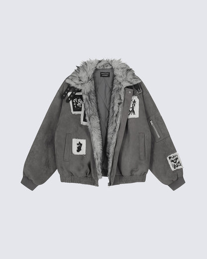 Vintage Eagle Fur Collar Jacket