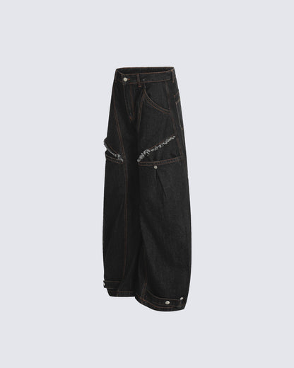 Contrast Stitch Distressed Denim Pants