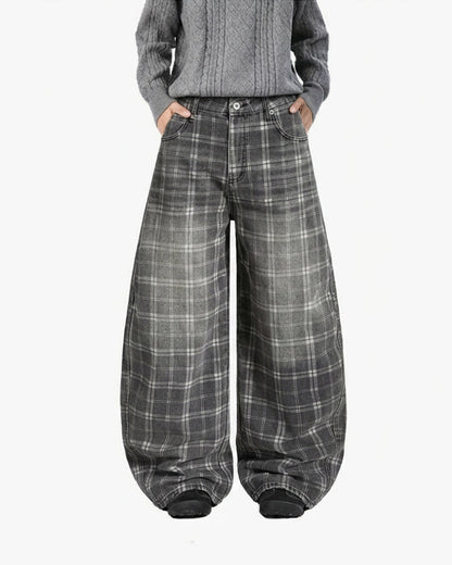 Retro Plaid Wide-Leg Casual Pants