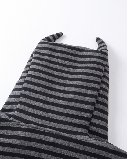 Devil-Horn Striped Hooded Jacket