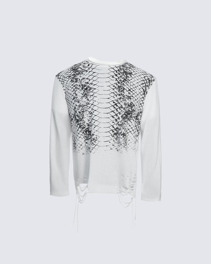 American Street Snake Print Distressed Long Sleeve T-Shirt