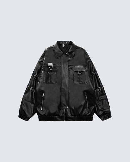 Vintage Lapel Biker Leather Jacket