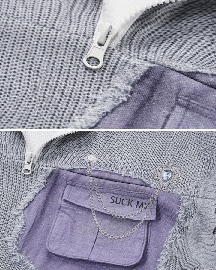 Patchwork Distressed Plaid Layered Knit T-Shirt