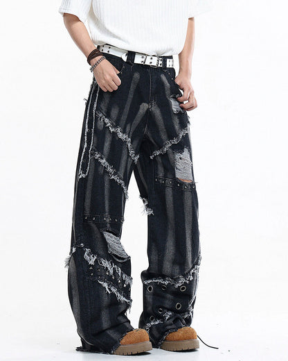 Heavy Distressed Washed Denim Jeans