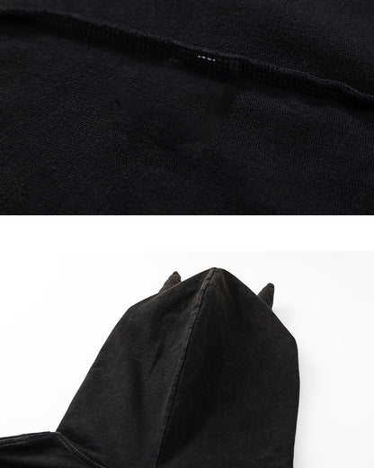 Vintage Cat Graphic Bat Sleeve Vest Hoodie