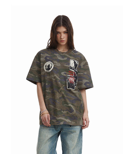 Distressed Patch Embroidered Short Sleeve T-Shirt