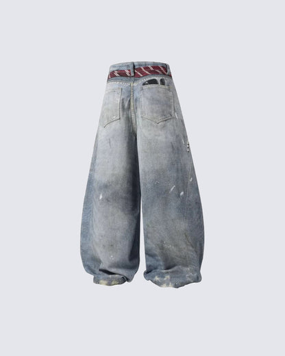 Printed Deconstructed Vintage Wide Denim Jean