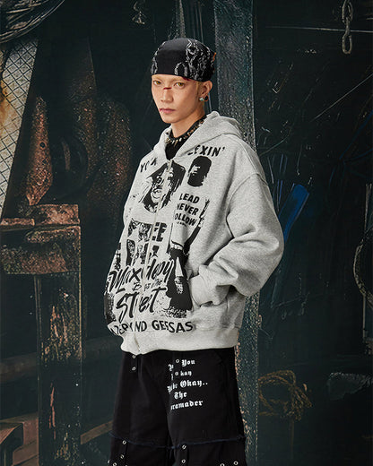 American Street Portrait Graffiti Zip-Up Hoodie