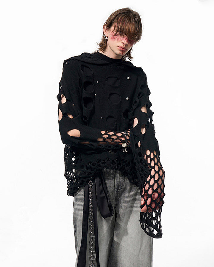 Spring Hollow Out Hoodie Knit Sweater