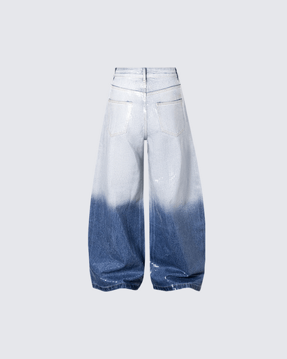Gradient Sequin Wide-Leg Jeans