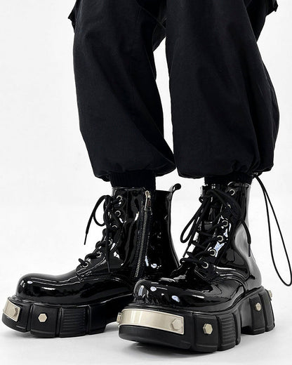 Patent Leather Platform Combat Boots