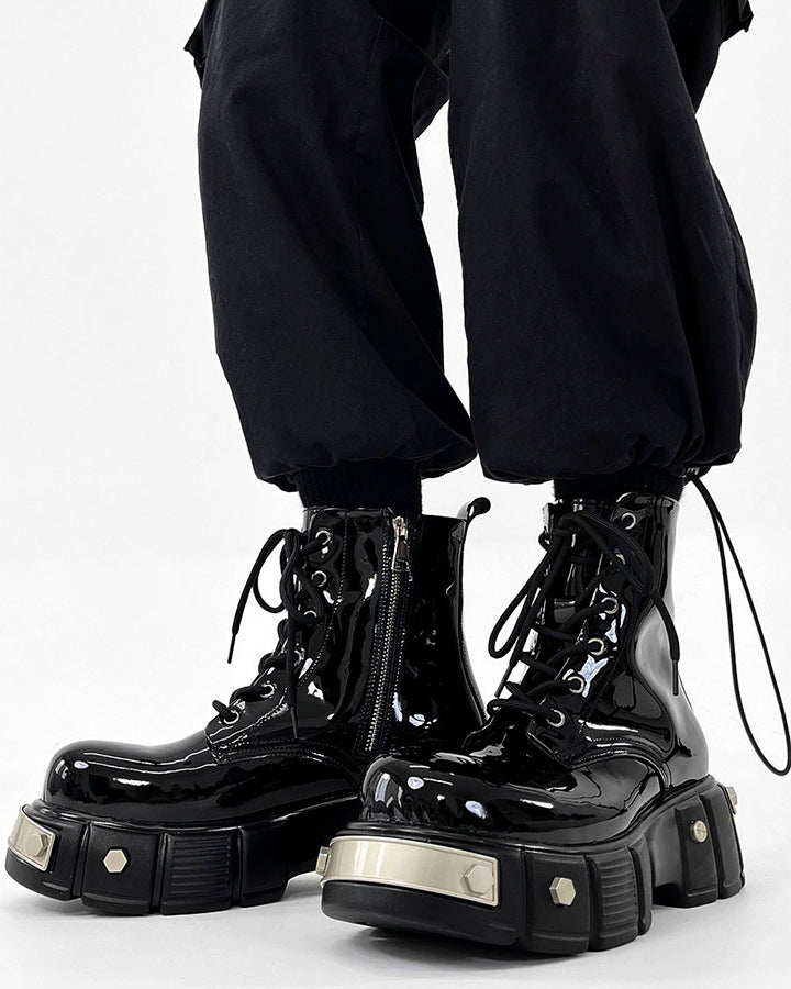 Patent Leather Platform Combat Boots