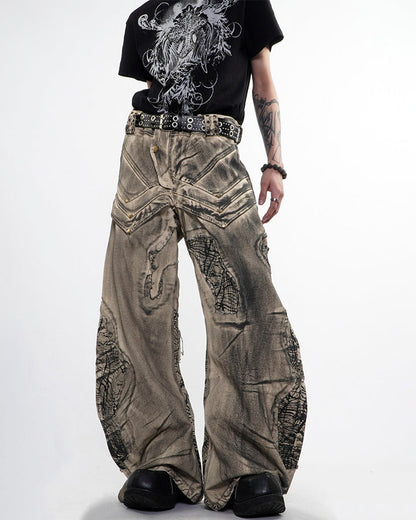 New Distressed Washed Wide Leg Jeans