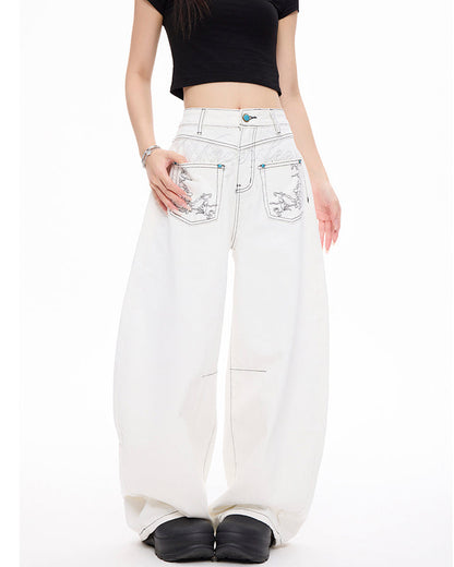 Vintage Washed Wide-Leg Denim Pants