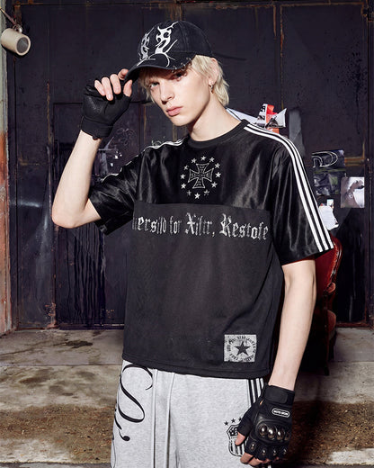 Black Gothic Letter Stripe Sport T-Shirt