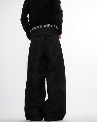 Vintage Dark Wash Wide-Leg Denim Pants
