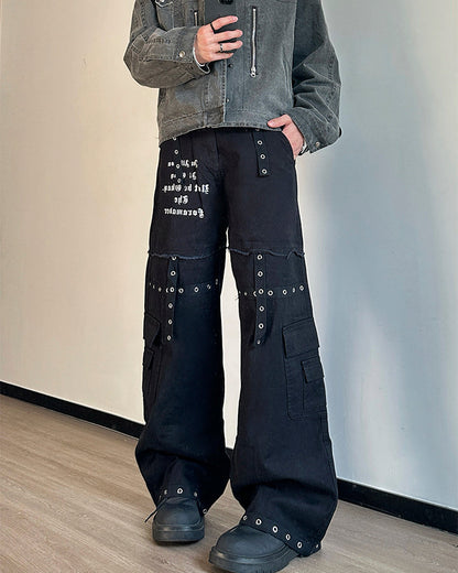 Heavy Washed Eyelet Cargo Pants