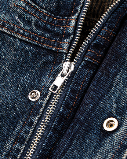 Vintage Washed Denim Zip-Up Jacket