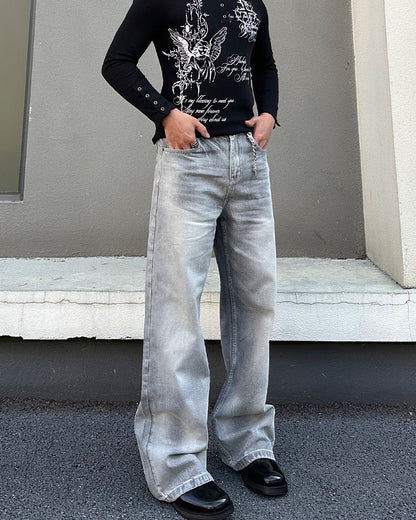 Heavy Washed Spray Vintage Wide Leg Jeans