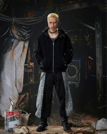 Spike Decor Zip-Up Hooded Sweatshirt