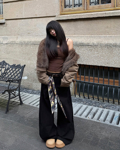Scarf Belt Wide Leg Denim Pants