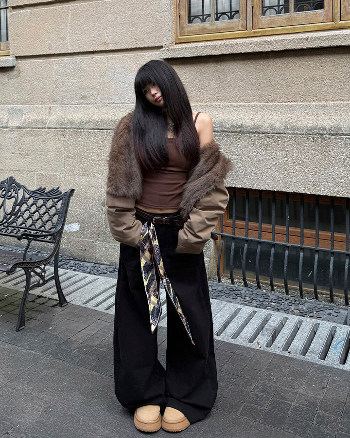 Scarf Belt Wide Leg Denim Pants